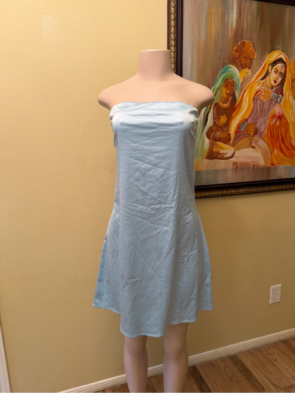 Strapless Light Blue Mini Dress for Women
